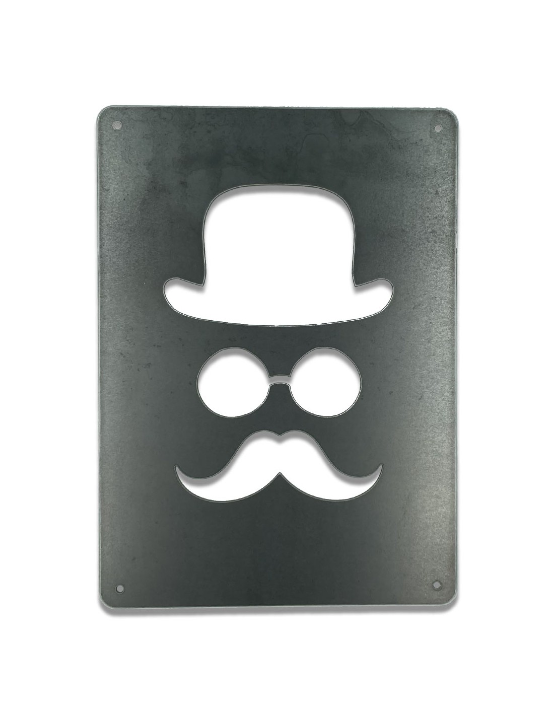 Plaque Décorative En Métal Brut Chapeau Lunettes Moustaches 